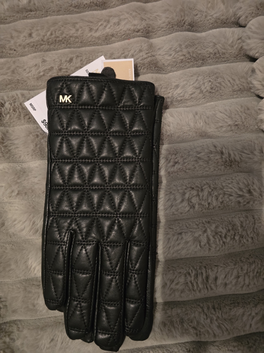 Michael Kors Black Quilted Leather Gloves with MK Accent